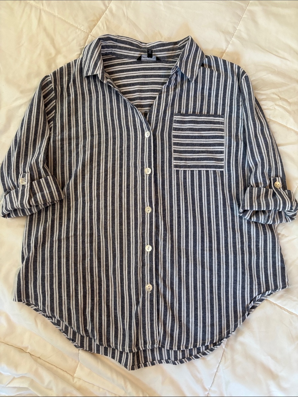 Striped Button-Down Shirt - Navy and White